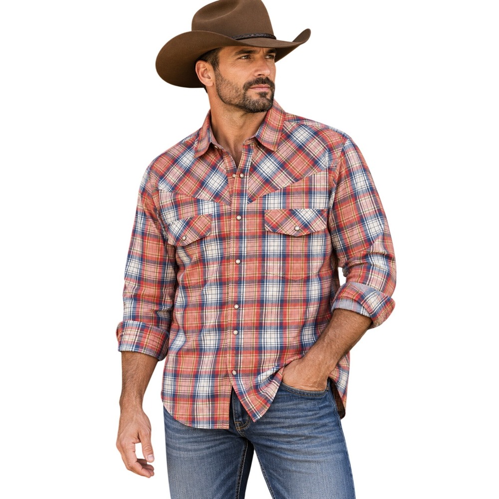 Christian Audigier Plaid Pearl Snap Western Shirt Mens XXL Y2K Cowboy